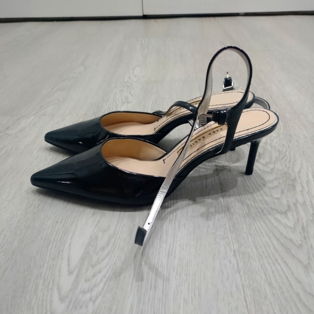 Zara Black Kitten Heel Shoes Size 37